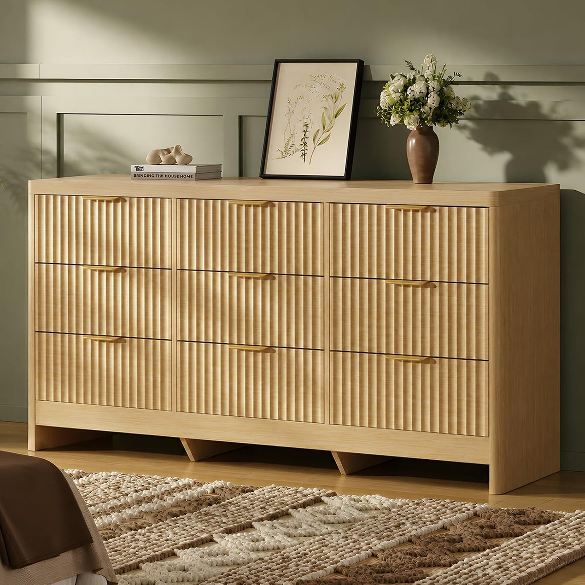 Oak Fluted 9-Drawer Dresser Stand