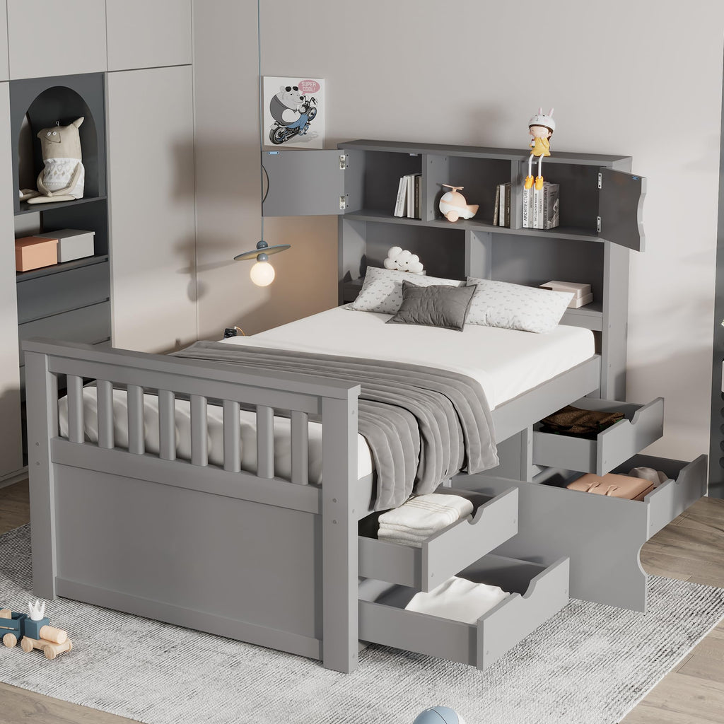 Gray 4-Drawer Storage Twin Captain Bed