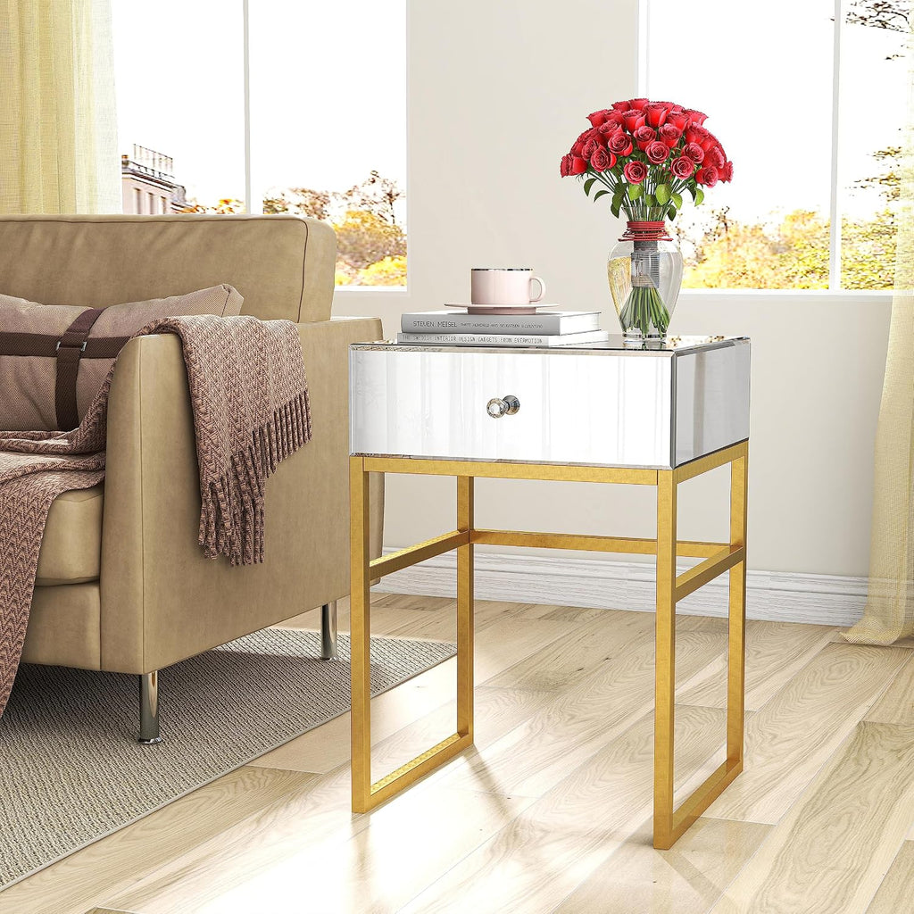 Gold Glass Crystal Drawer Nightstand